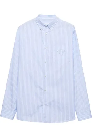 Prada Overhemden, Heren, Blauw, S, Katoen, Sky Gestreept Overhemd Klassiek