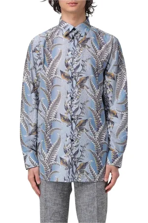 Etro Overhemden, Heren, Blauw, M, Katoen, Blauwe Bloemen Lange Mouw Shirt