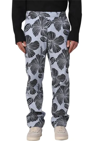 Msgm Broeken, Heren, Zwart, M, Hibiscus Print Stijlvolle Broek