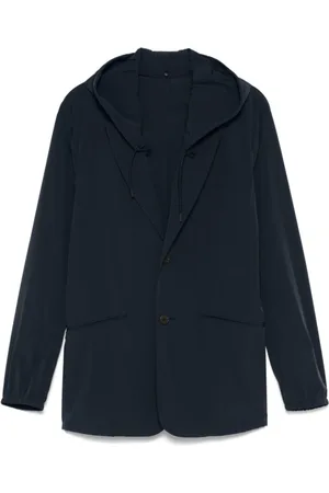 Emporio Armani Jassen, Heren, Blauw, XL, Blauwe exclusieve jassen met afneembare capuchon