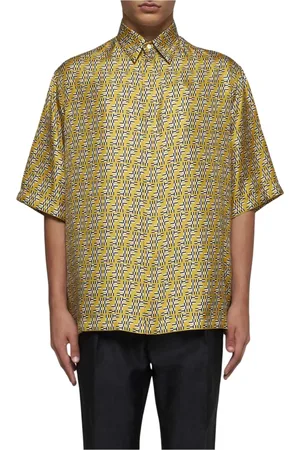 Fendi Overhemden, Heren, Geel, M, Zijden Shirt met Geometrisch Patroon Stijlvolle Pasvorm