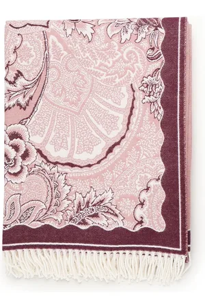 Etro Accessoires, Dames, Veelkleurig, ONE Size, Wol, Roze wollen deken met franje