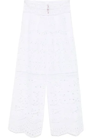 ERMANNO SCERVINO Broeken, Dames, Wit, XS, Witte Broderie Anglaise Wijde Pijp Broek
