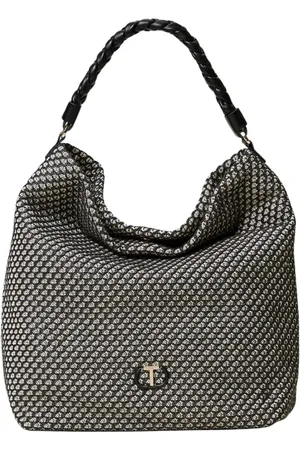 Twin-Set Tassen, Dames, Zwart, ONE Size, Zwarte Geweven Hobo Tas