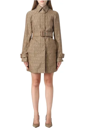 VERSACE Mantels, Dames, Bruin, S, Bruine Logo Print Trench Coat