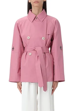 FAY Mantels, Dames, Roze, S, Katoen, Zwarte Trenchcoat Elegante Stijl