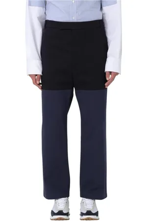 Thom Browne Broeken, Heren, Blauw, L, Blauwe Color Block Broek