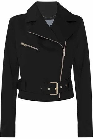 Kocca Jassen, Dames, Zwart, S, Leer, Stijlvolle Bikerjack met Grote Riem