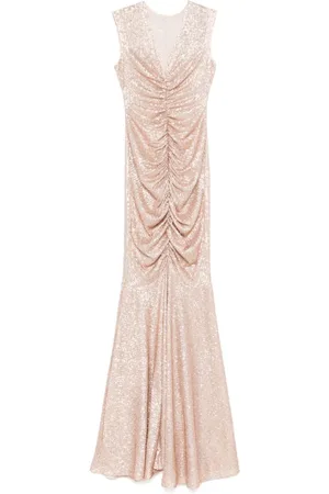Norma Kamali Kleedjes, Dames, Roze, XS, Poeder V-hals Mouwloze Jurk