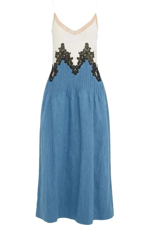 GABRIELA HEARST Kleedjes, Dames, Blauw, 2Xs, Blauwe Kant Maxi Jurk Elegante Stijl