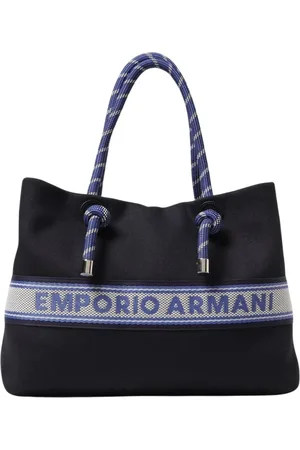 Emporio Armani Tassen, Dames, Blauw, ONE Size, Blauwe Canvas Tote Tas