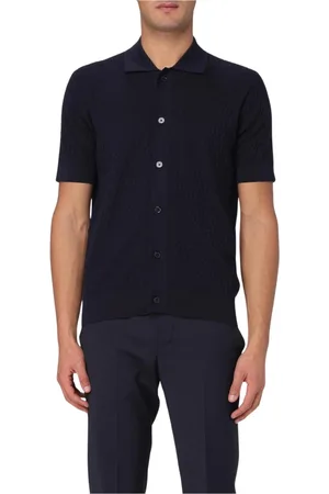 Paolo Pecora Truien, Heren, Blauw, S, Katoen, Blauwe Gebreide Polo Shirt Slim Fit