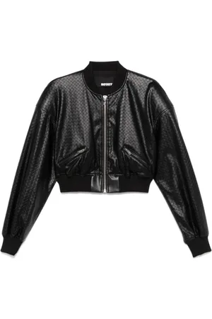 ROTATE Jassen, Dames, Zwart, M, Leer, Gevlochten Zwart Leren Jack