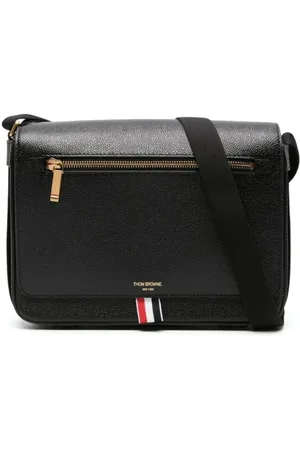 Thom Browne Tassen, Heren, Zwart, ONE Size, Leer, Reporter Tas met Webbing Strap