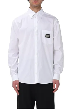 Dolce & Gabbana Overhemden, Heren, Wit, XL, Katoen, Metal Logo Longsleeve Shirt