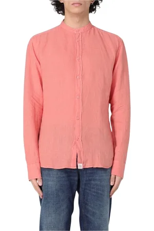 Peuterey Overhemden, Heren, Roze, S, Linnen, Linnen Shirt Met Mandarin Kraag Lange Mouwen