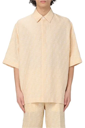 Fendi Overhemden, Heren, Geel, S, Linnen, Linnen Shirt met Geometrisch Patroon