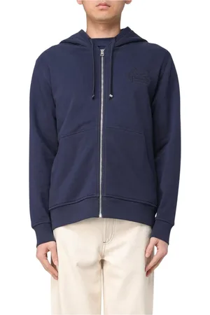 Etro Sweatshirts & Hoodies, Heren, Blauw, L, Katoen, Geborduurd Logo Zip Up Hoodie