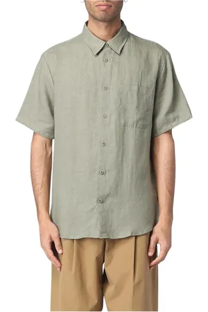 A.P.C. Overhemden, Heren, Groen, L, Linnen, Korte Mouw Casual Linnen Overhemd