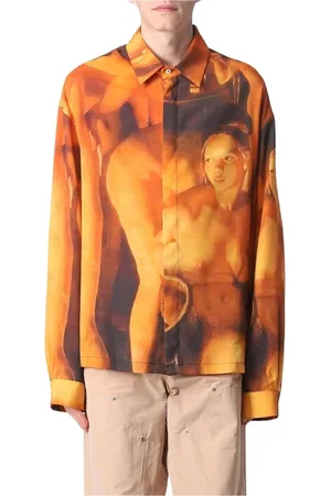 424 FAIRFAX Overhemden, Heren, Oranje, L, Oranje Renaissance Zijden Overhemd