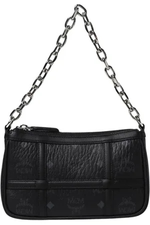 MCM Tassen, Dames, Zwart, ONE Size, Leer, Zwarte Ketting Schoudertas