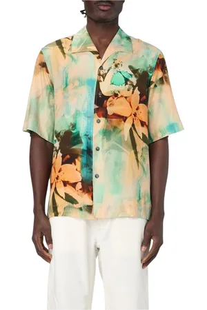 Paul Smith Overhemden, Heren, Veelkleurig, M, Leer, Groene Bloemen Zijden Overhemd