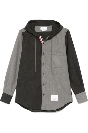 Thom Browne Overhemden, Heren, Grijs, M, Antracietgrijze Hooded Outerwear Jas
