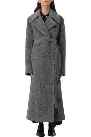 Jil Sander Mantels, Dames, Grijs, S, Wol, Zwarte Wollen Maxi Jas