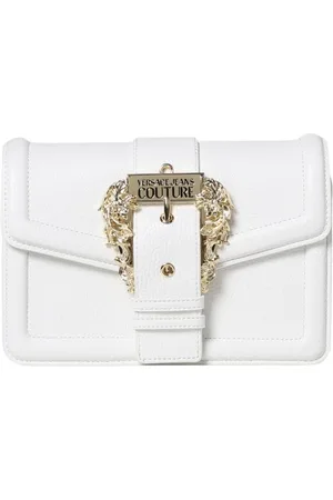 VERSACE Tassen, Dames, Wit, ONE Size, Leer, Stijlvolle Heart Buckle Schoudertas
