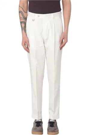 Paolo Pecora Broeken, Heren, Wit, S, Katoen, Witte Geplooide Broek Casual Stijl