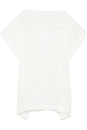ERMANNO SCERVINO Kleedjes, Dames, Wit, M, Witte Bloemen Kant Boothals Jurk