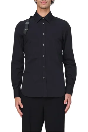 Alexander McQueen Overhemden, Heren, Zwart, XL, Katoen, Zwarte Poplin Overhemd met Banddetail