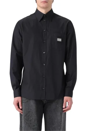 Dolce & Gabbana Overhemden, Heren, Zwart, S, Lange mouwen shirt met logo patch
