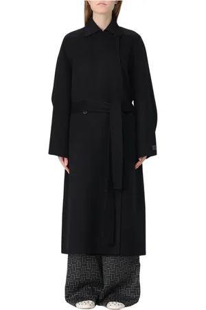Kenzo Mantels, Dames, Zwart, S, Wol, Zwarte wollen jas met riem