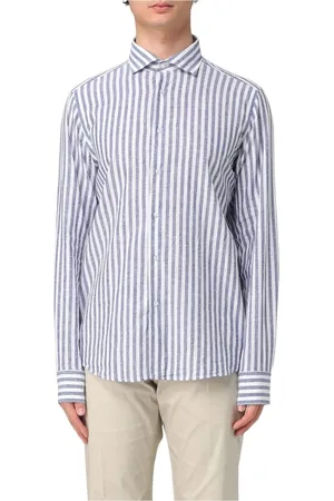 Manuel Ritz Overhemden, Heren, Blauw, L, Linnen, Blauw Gestreept Linnen Overhemd