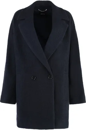 HUGO BOSS Mantels, Dames, Blauw, L, Wol, Wollen Jas met Reverskraag en Dubbele Knoopsluiting