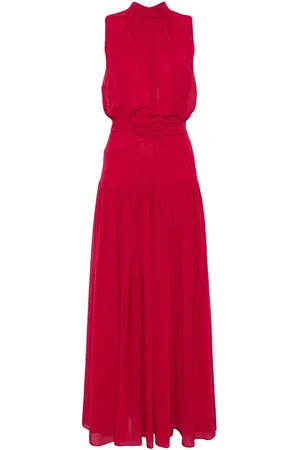 Diane von Furstenberg Kleedjes, Dames, Rood, L, Polyester, Rode Georgette Crepe Jurk met Plooien