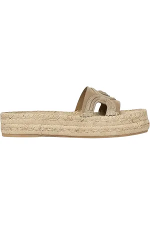 VERSACE Schoenen, Dames, , 38 1/2 EU, Suède, Plateau Sandalen met Uitgesneden Detail