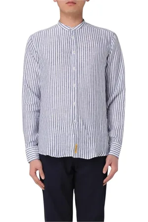 B.D.BAGGIES Overhemden, Heren, Blauw, S, Linnen, Gestreepte Mandarin Kraag Shirt