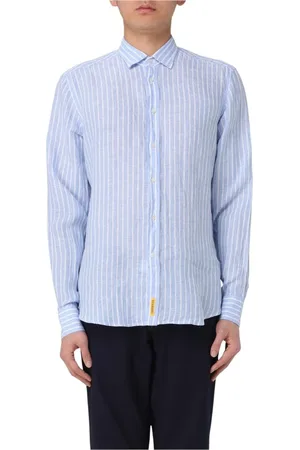 B.D.BAGGIES Overhemden, Heren, Blauw, S, Linnen, Blauw Gestreept Linnen Overhemd Relaxte Pasvorm