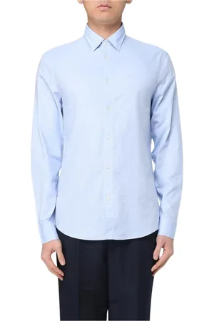 Armani Exchange Overhemden, Heren, Blauw, L, Katoen, Geknaagd Blauw Katoenen Overhemd