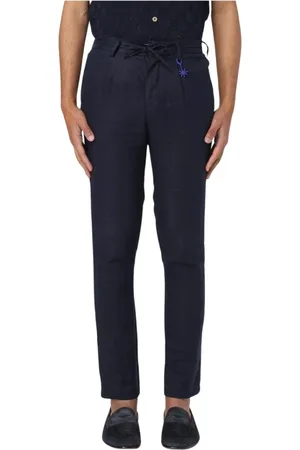 Manuel Ritz Broeken, Heren, Blauw, S, Linnen, Blauwe Ruimvallende Linnen Broek
