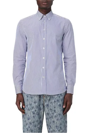 Etro Overhemden, Heren, Blauw, S, Katoen, Blauw Gestreept Poplin Overhemd