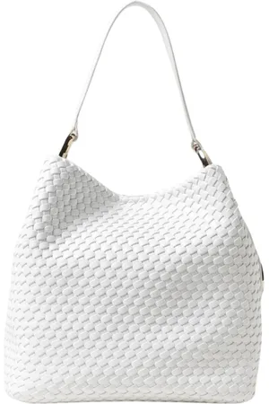 V°73 Tassen, Dames, Wit, ONE Size, Leer, Stijlvolle Geweven Schoudertas