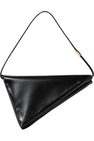 Marni Tassen, Dames, Zwart, ONE Size, Zwarte Leren Driehoek Schoudertas