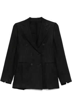 LARDINI Jassen, Dames, Zwart, M, Zwarte double-breasted jas met achterventilatie