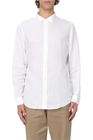 Armani Exchange Overhemden, Heren, Wit, M, Linnen, Wit Casual Overhemd Lange Mouwen