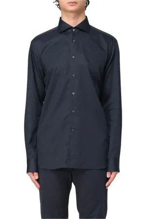 corneliani Overhemden, Heren, Zwart, XL, Katoen, Blauw Slim Fit Overhemd