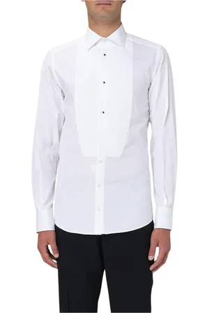 Dolce & Gabbana Overhemden, Heren, Wit, L, Katoen, Luxe Geplooide Voorkant Overhemd