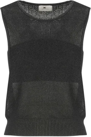 Elisabetta Franchi Truien, Dames, Zwart, XS, Boter Gebreide Tank Top